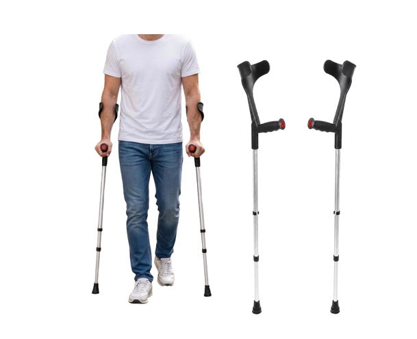 Mobility Muletas para antebrazo para adultos (2 unidades) puño abierto, altura ajustable, aluminio, muletas ligeras para codo, fabricadas en Europa