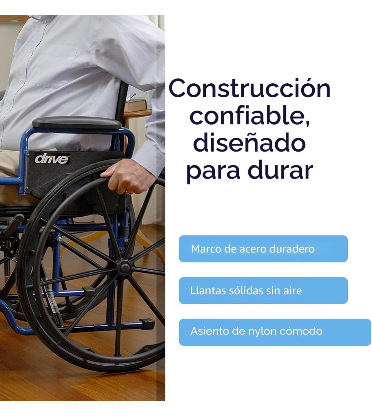 Silla de ruedas azul con brazos desmontables de escritorio de Drive Medical