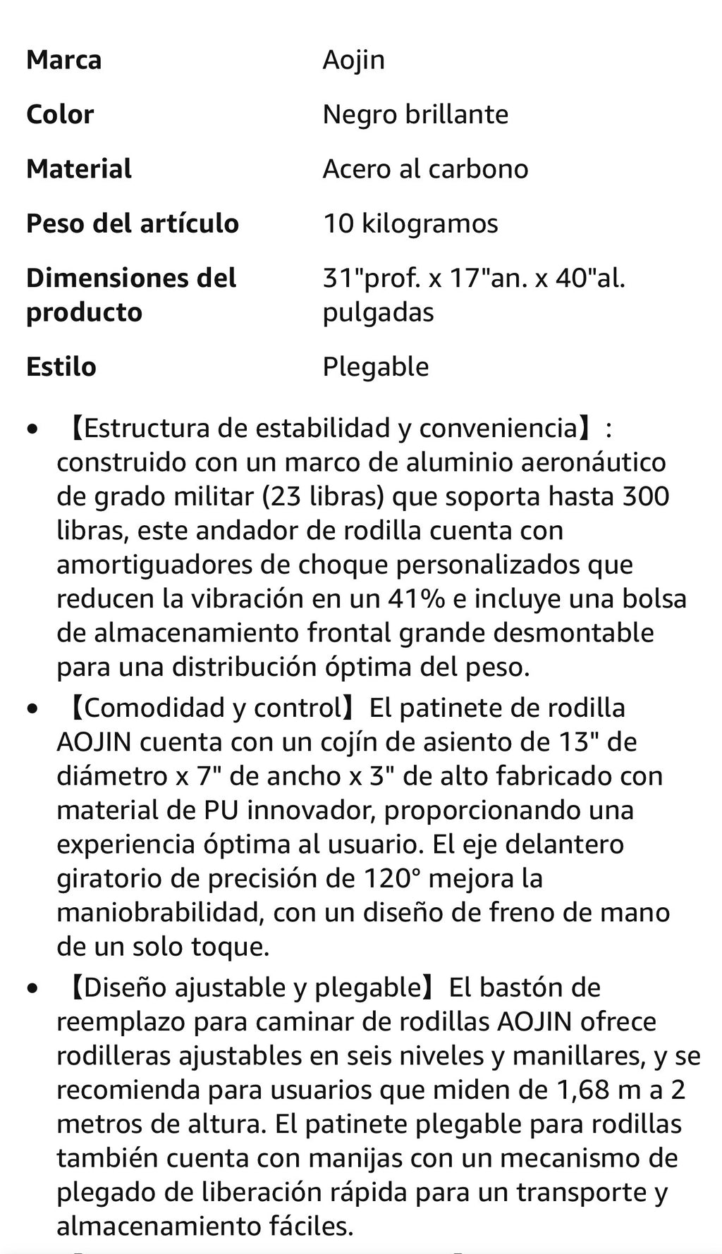 Aojin - Patinete de rodilla para adultos para lesiones en los pies