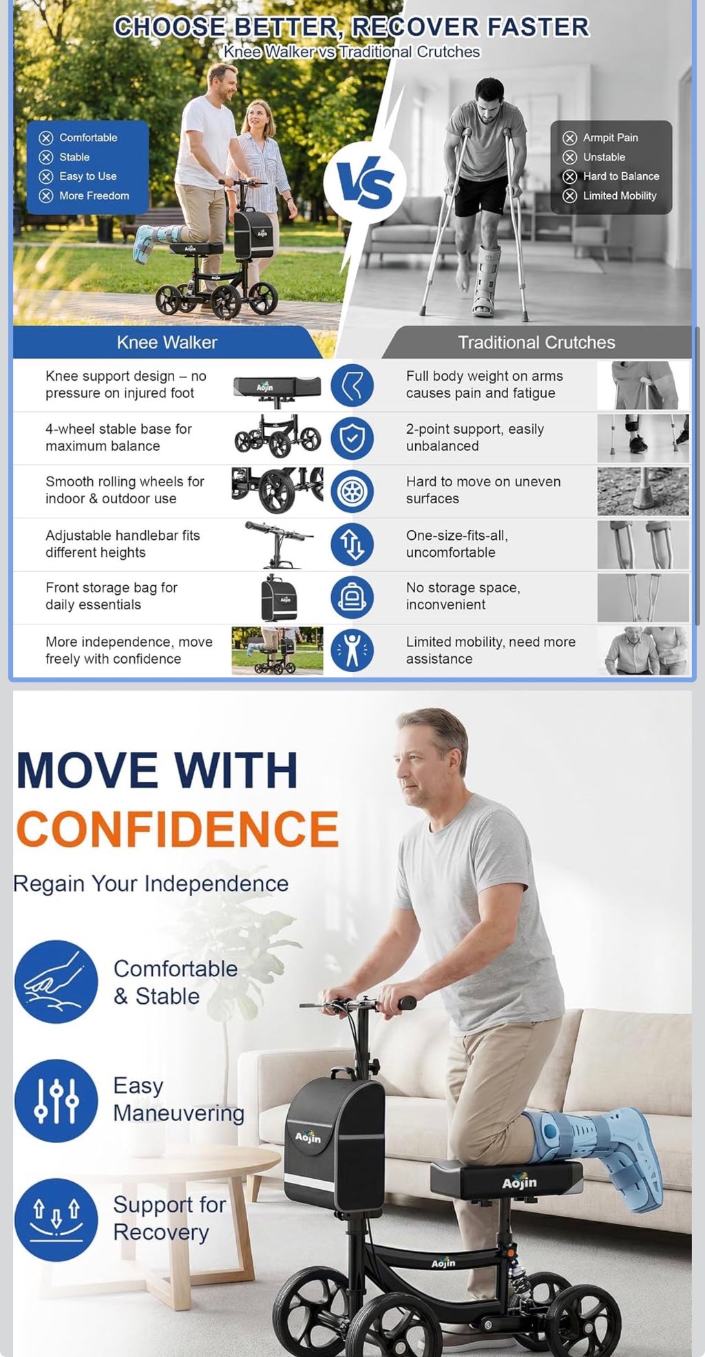 Aojin - Patinete de rodilla para adultos para lesiones en los pies