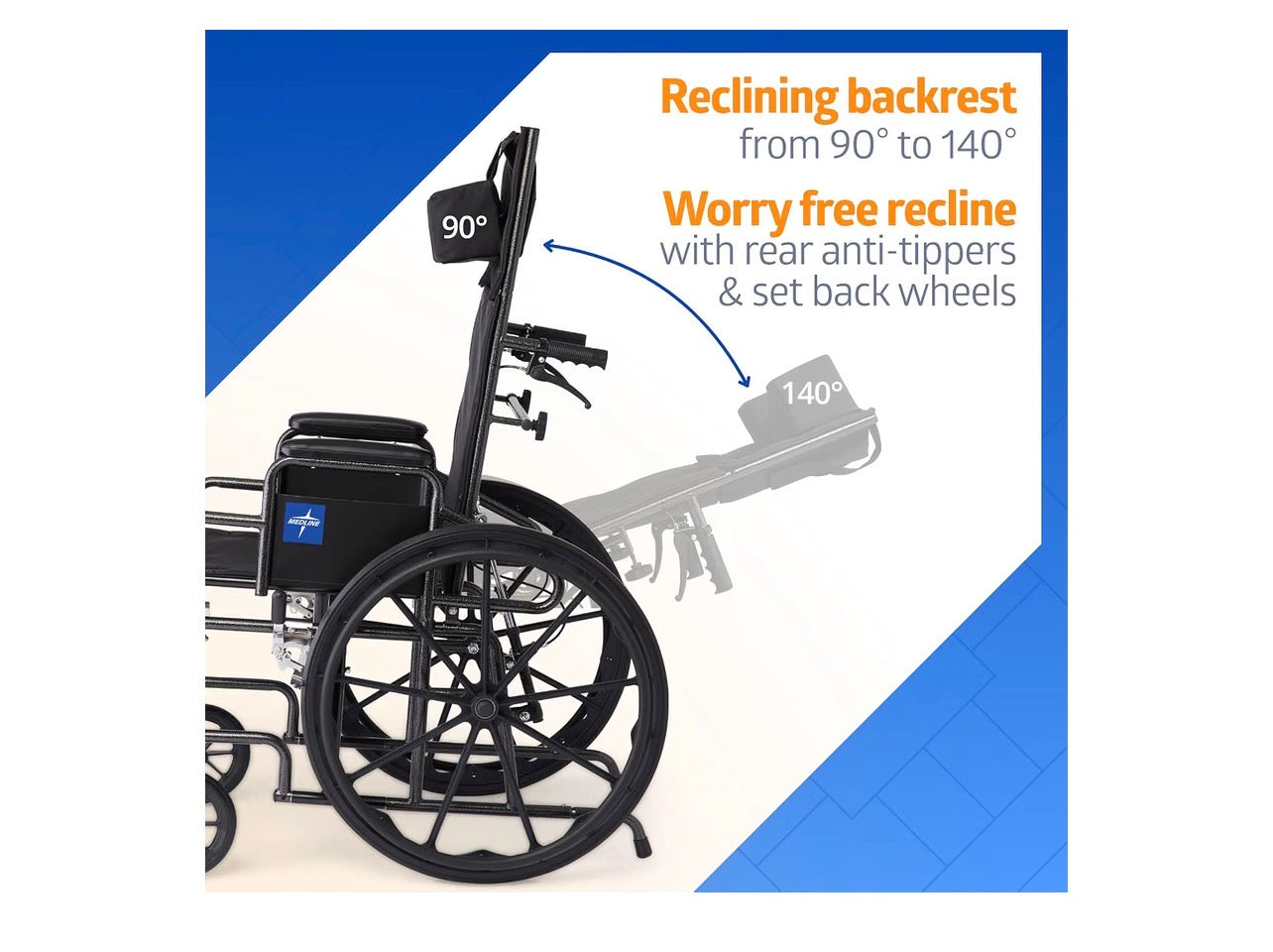 Medline Silla de ruedas reclinable 16”