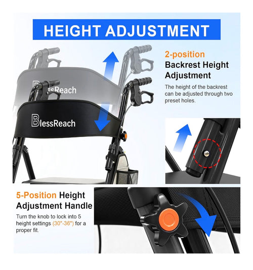 BlessReach Andador plegable ligero con asiento para personas mayores