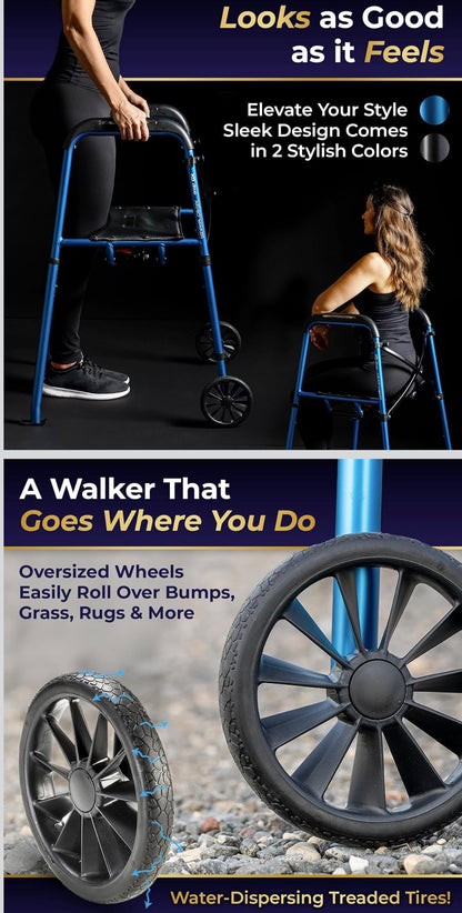 Air-Go - Andador plegable con asiento, capacidad de 300 libras