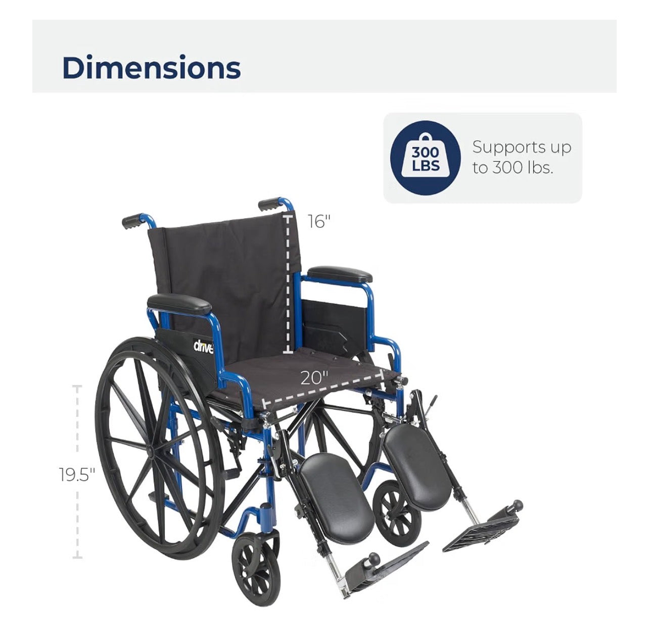 Silla de Ruedas Drive Medical 20” Posa Pies Elevadores