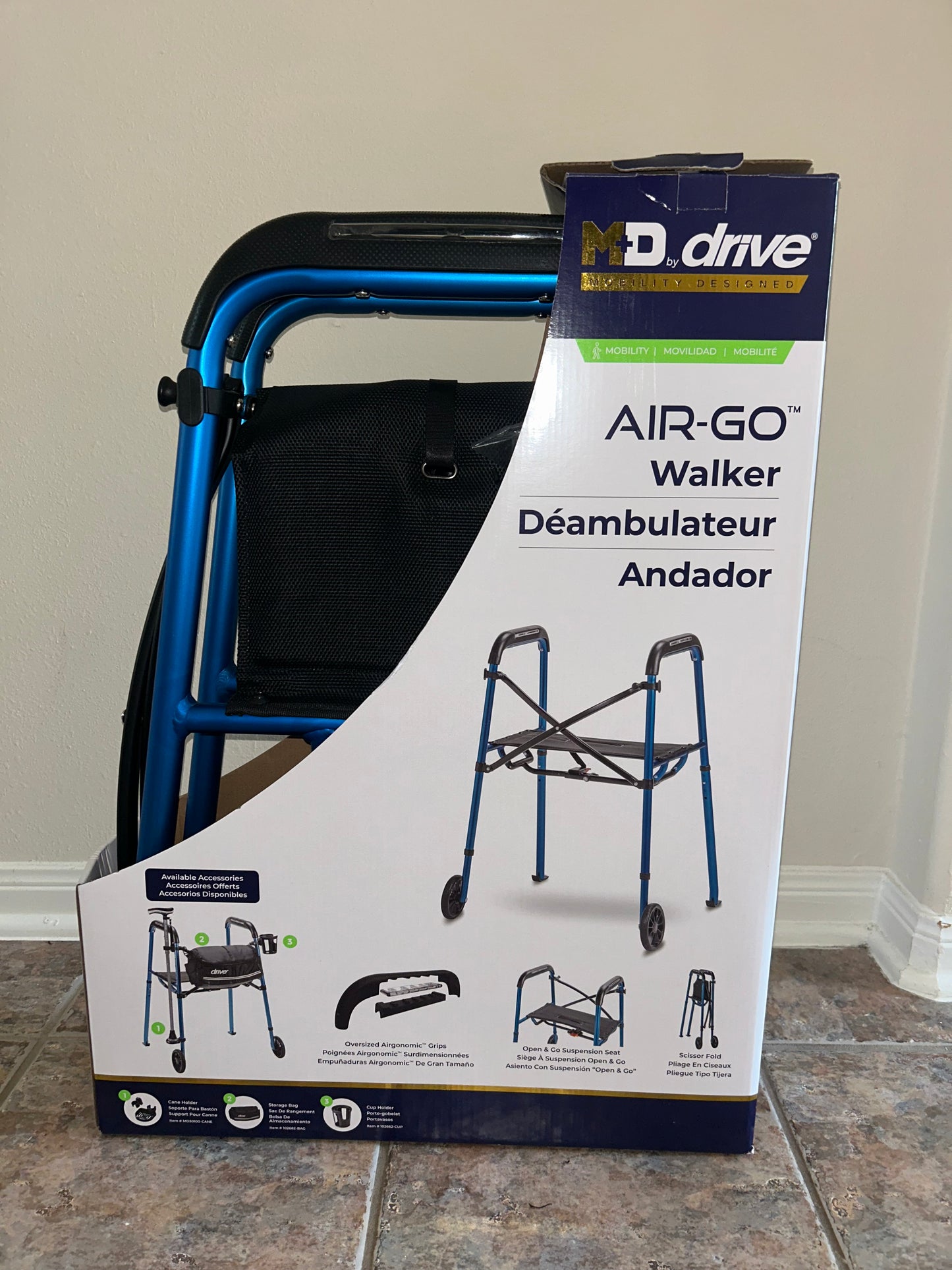 Air-Go - Andador plegable con asiento, capacidad de 300 libras