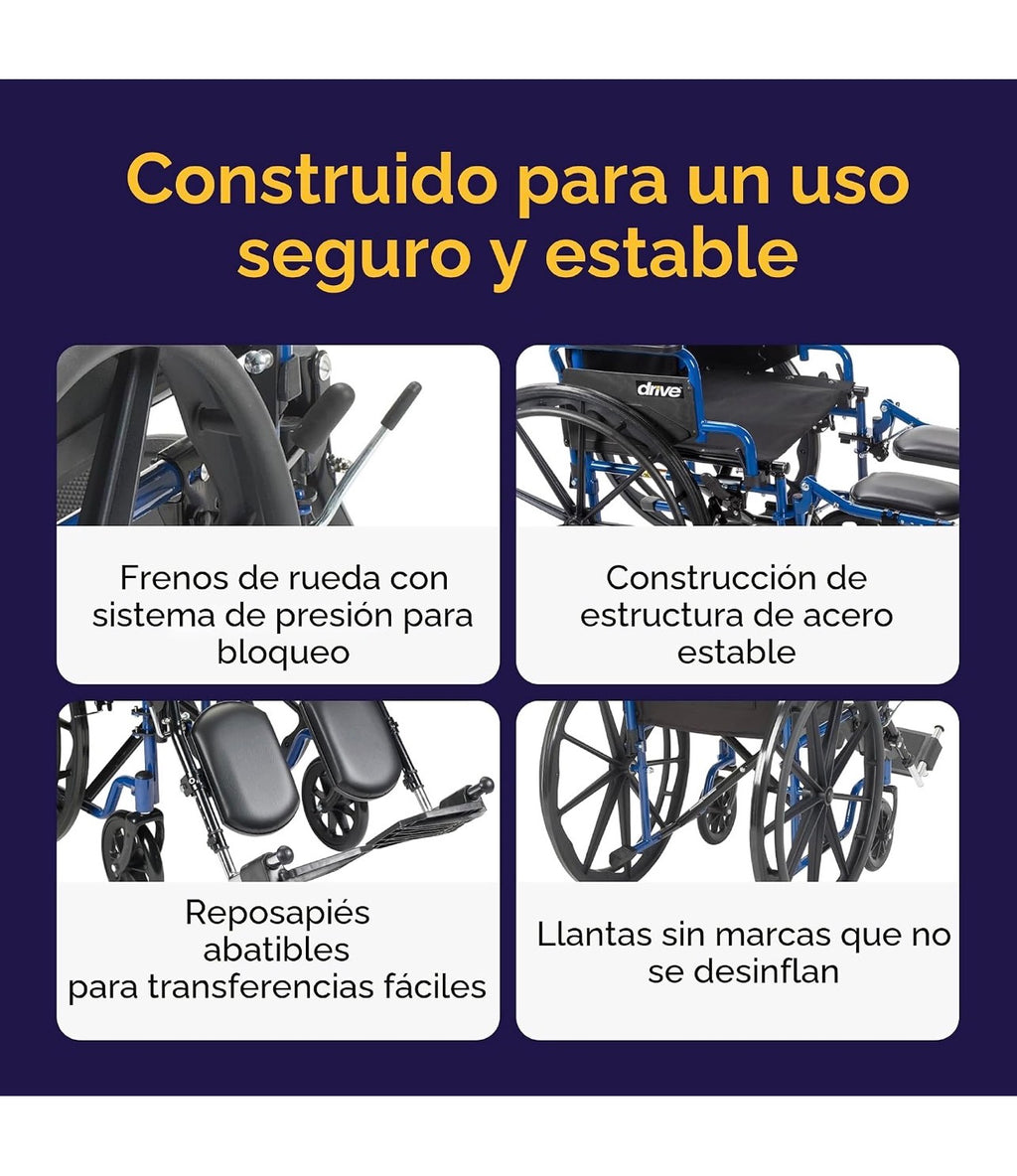 Drive Medical Blue Streak - Silla de ruedas plegable ligera