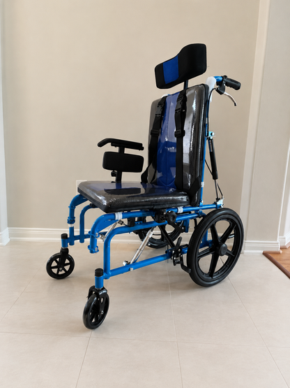 Pediatric Reclining Wheelchair with Headrest & Elevating Leg Rests – Blue