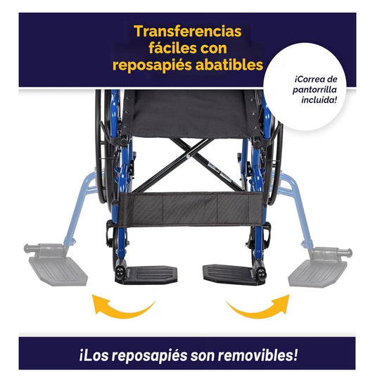 Drive Medical 20” Wheelchair with Fixed Footrests – Blue