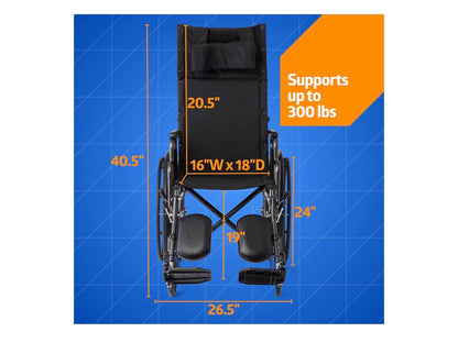Medline Silla de ruedas reclinable 16”