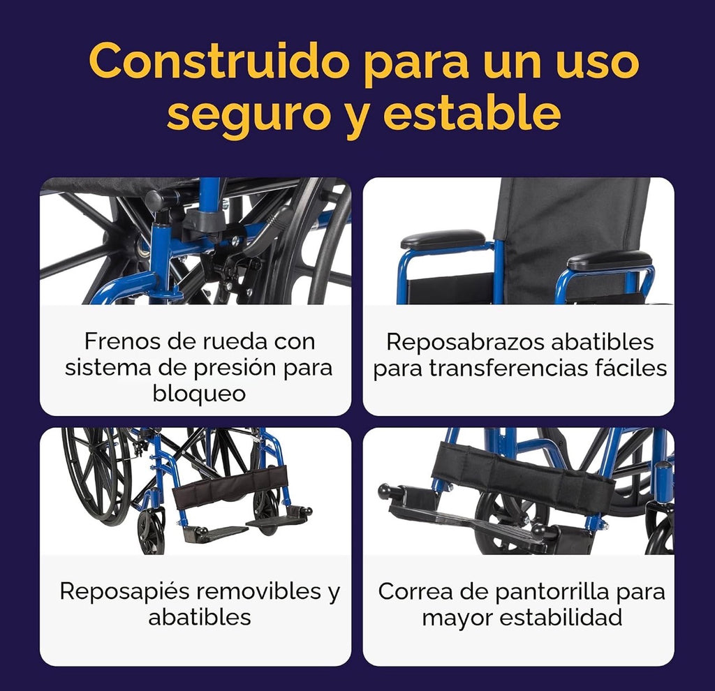 Silla de ruedas azul con brazos desmontables de escritorio de Drive Medical