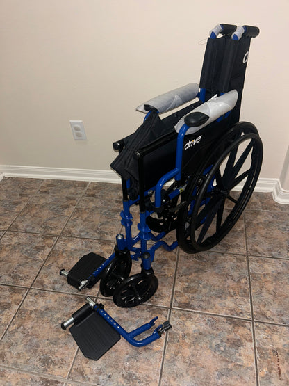 Drive Medical 18” Wheelchair with Fixed Footrests – Blue