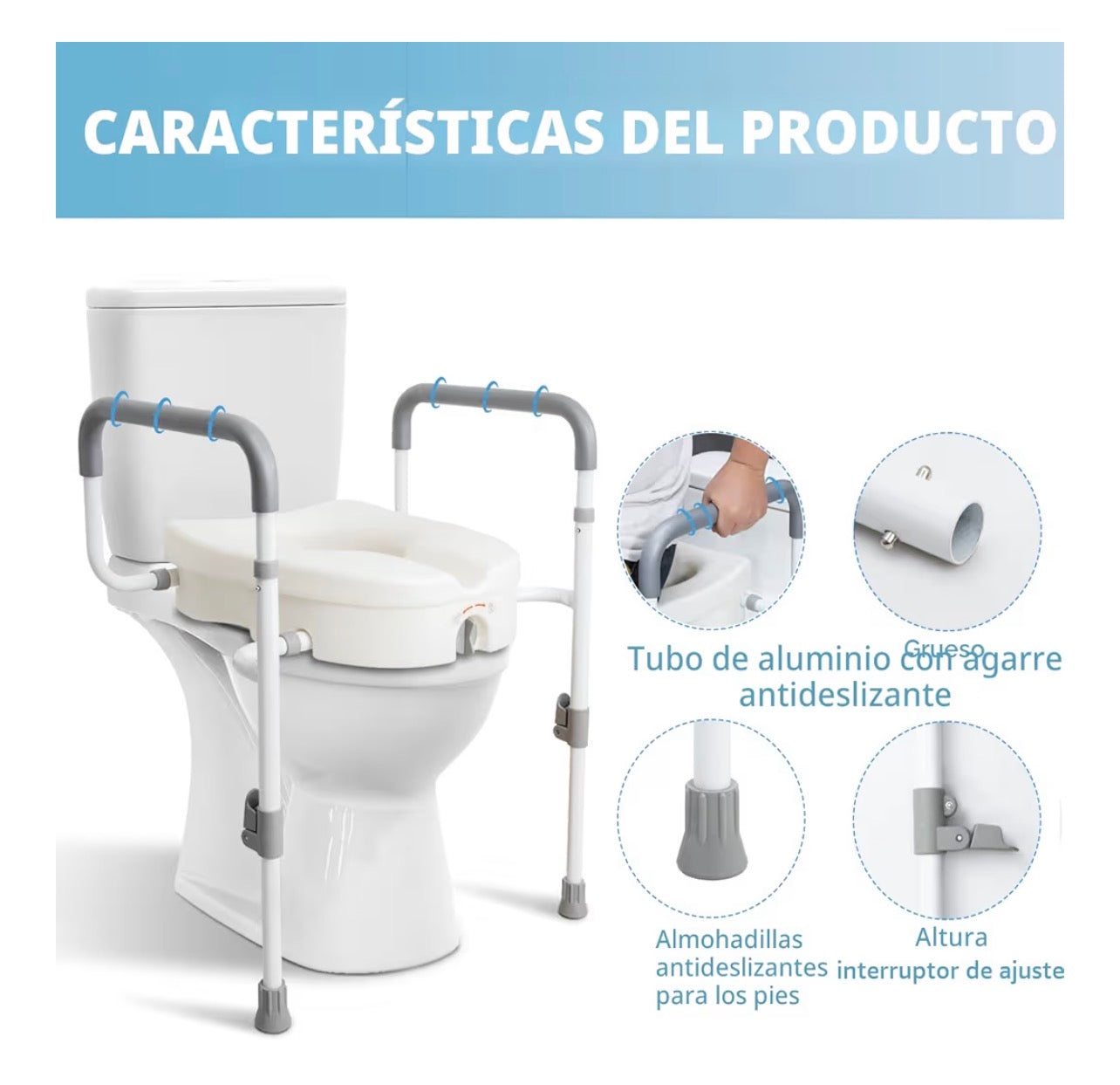 Asiento de inodoro elevado con asas para Adultos Mayores