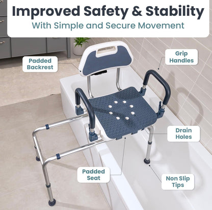 Silla de ducha deslizante con asiento giratorio