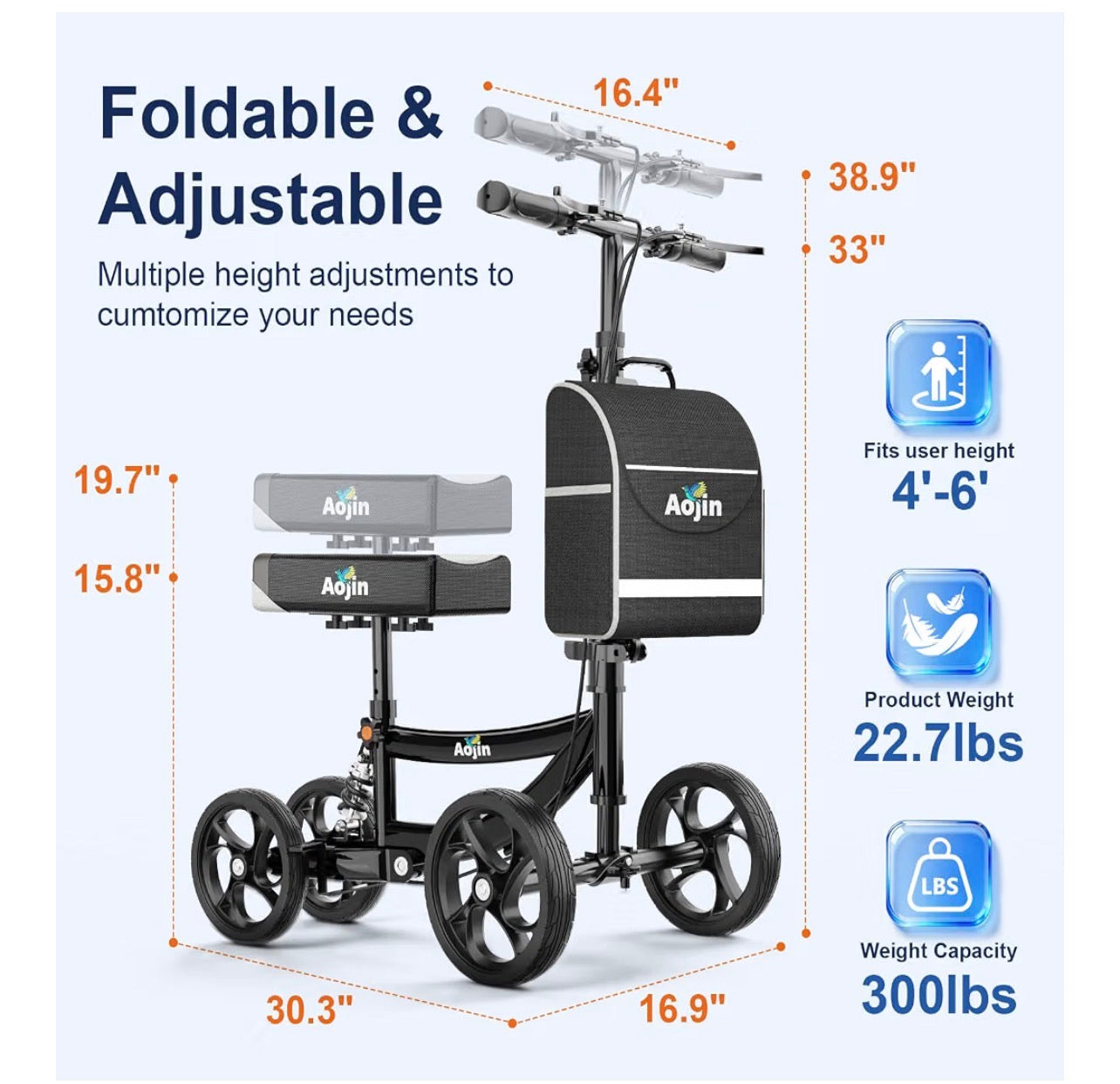 Aojin - Patinete de rodilla para adultos para lesiones en los pies