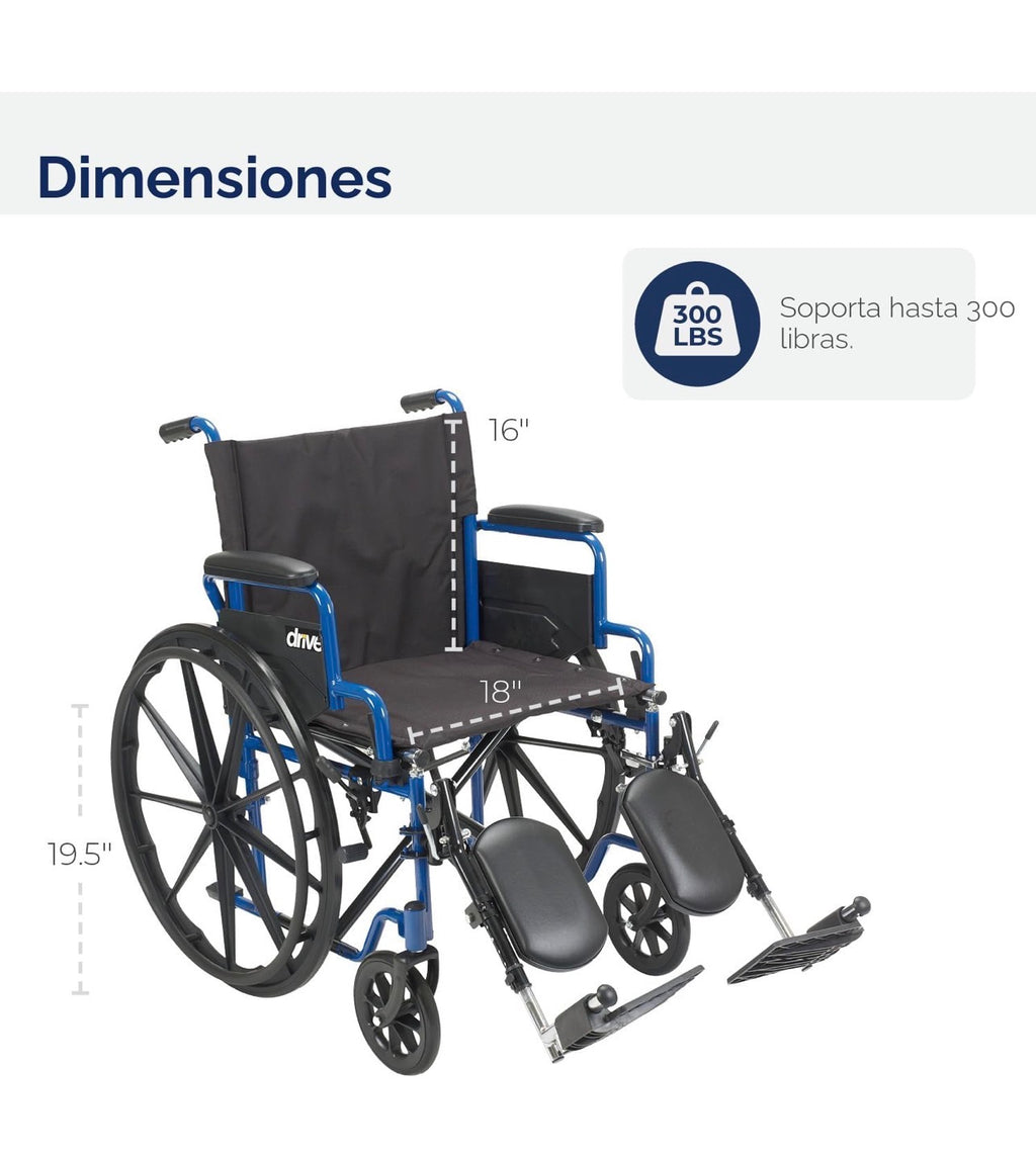 Drive Medical Blue Streak - Silla de ruedas plegable ligera