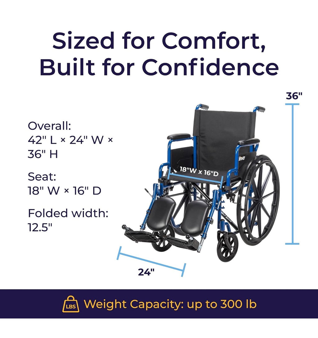 Drive Medical Blue Streak - Silla de ruedas plegable ligera