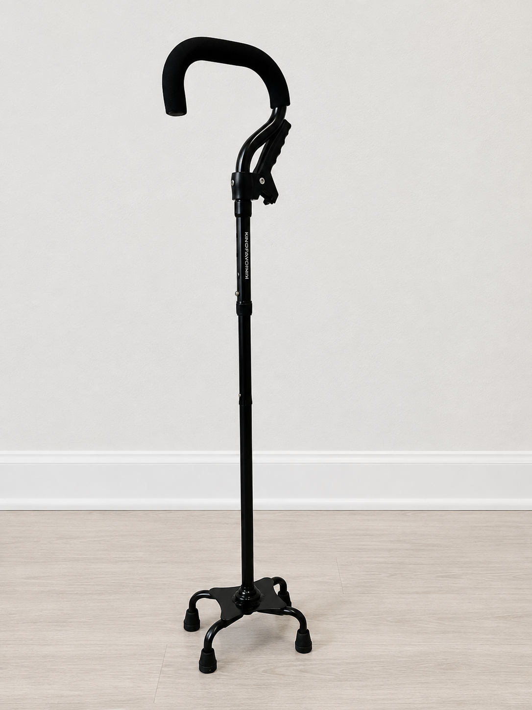 Adjustable Folding Quad Cane with Dual Handle – Black