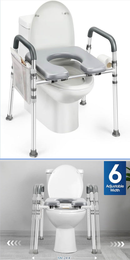 Asiento de inodoro elevado con asas, altura y ancho ajustables
500lb