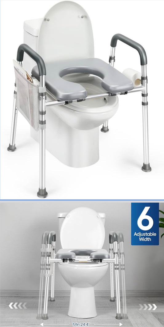 Adjustable Raised Toilet Seat with Safety Handles – 500 lb Capacity