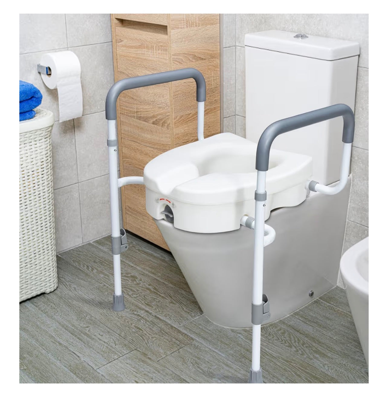 Asiento de inodoro elevado con asas para Adultos Mayores