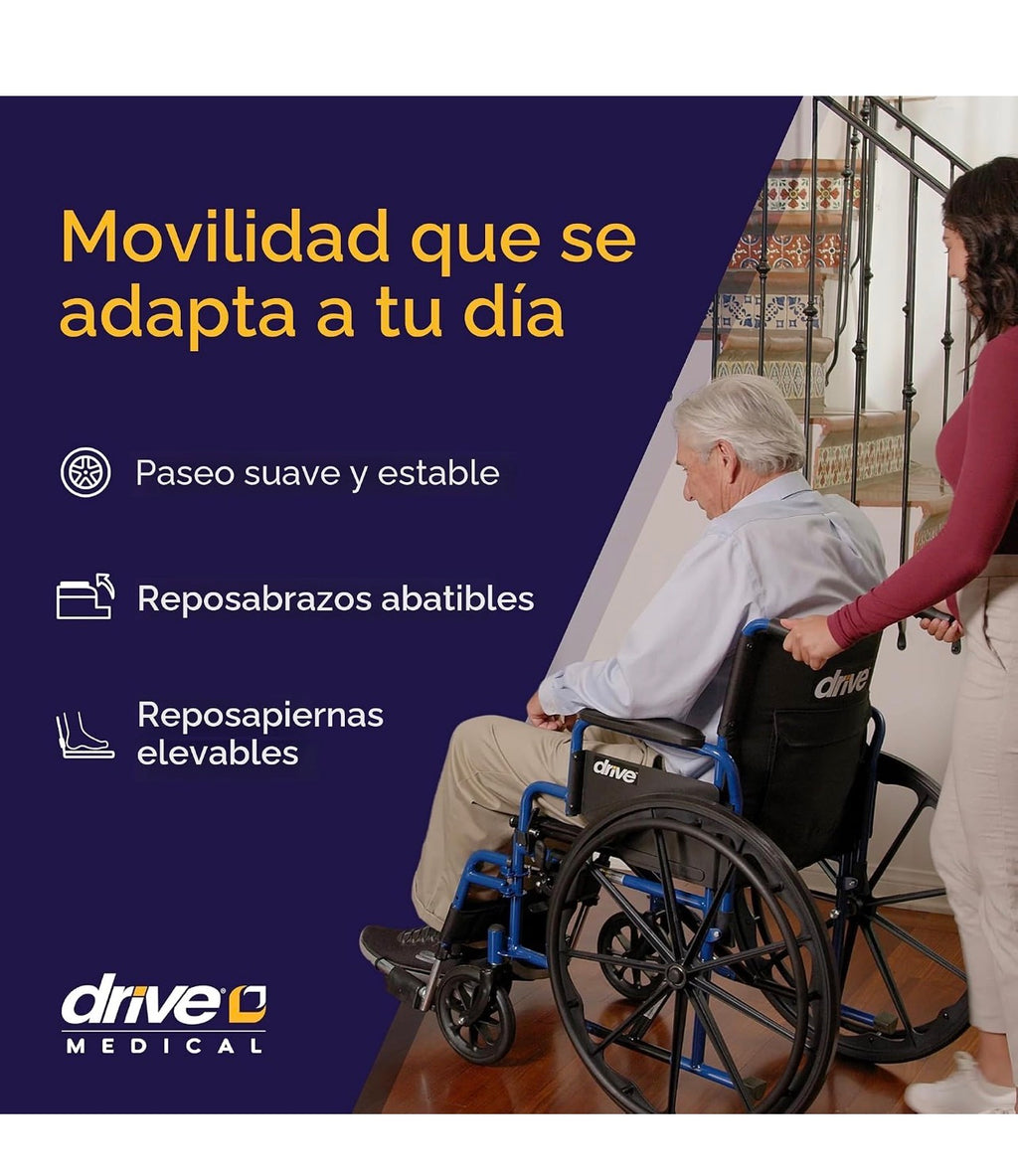 Drive Medical Blue Streak - Silla de ruedas plegable ligera