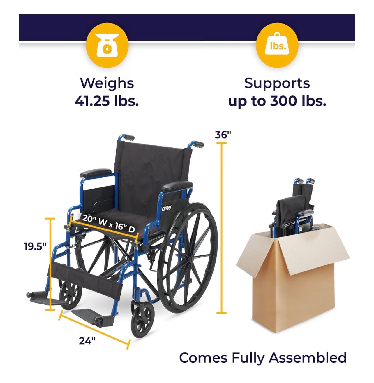 Silla de Ruedas Drive Medical 20” Posa Pies Fijos
