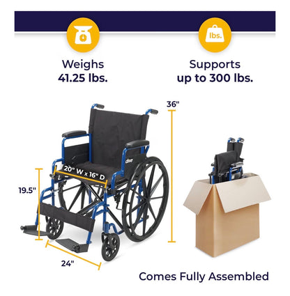 Silla de Ruedas Drive Medical 20” Posa Pies Fijos