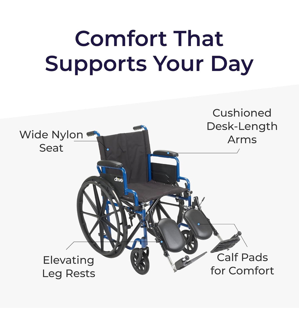 Drive Medical Blue Streak - Silla de ruedas plegable ligera
