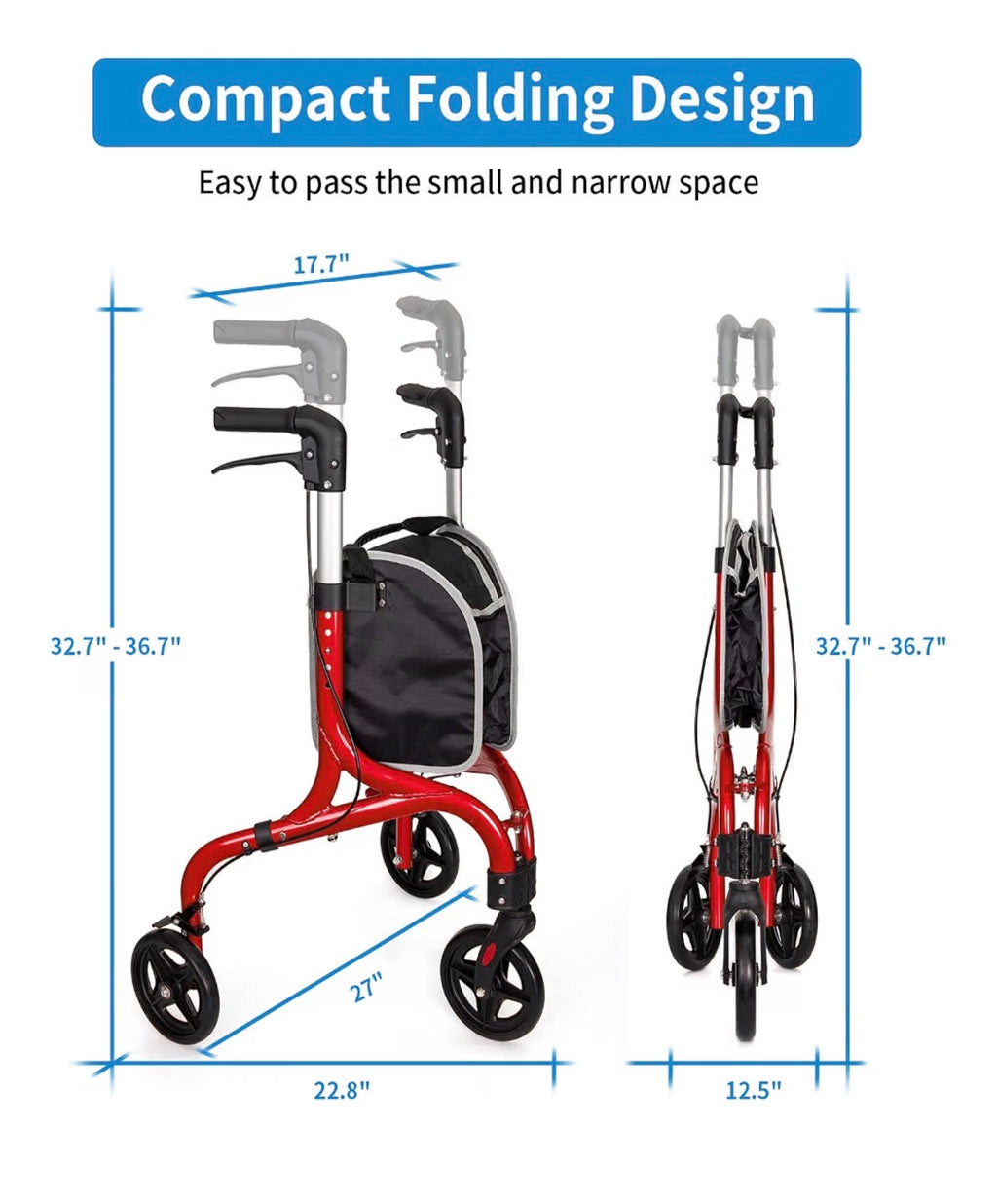 Planetwalk Premium Andador de 3 ruedas para personas mayores
