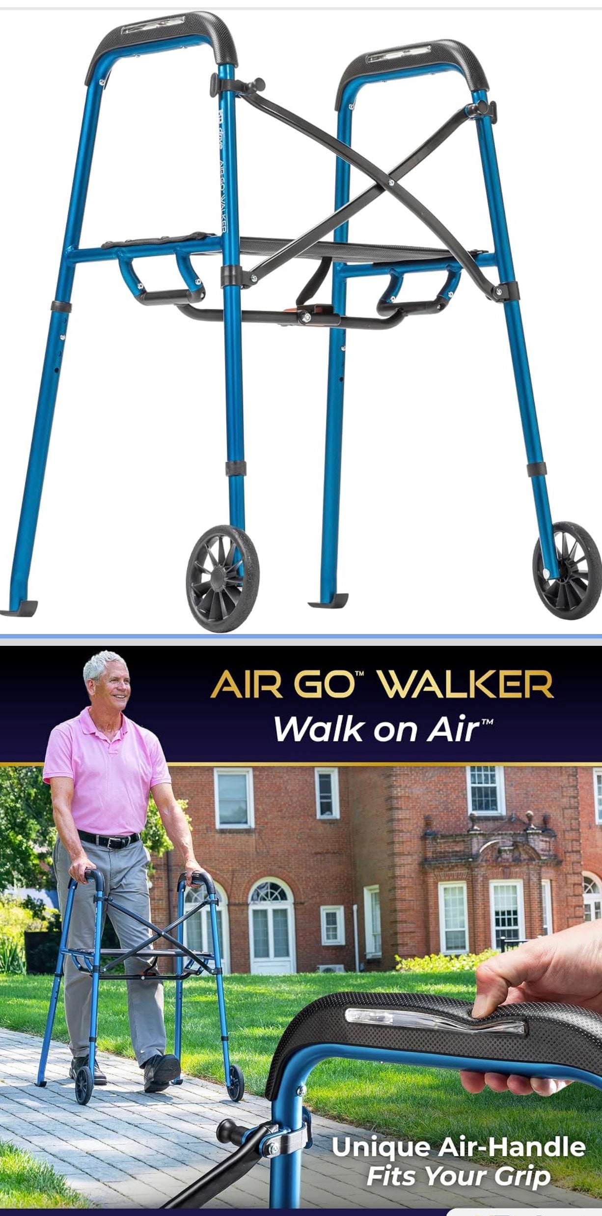 Air-Go - Andador plegable con asiento, capacidad de 300 libras