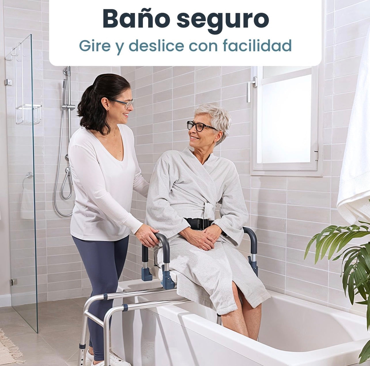 Silla de ducha deslizante con asiento giratorio