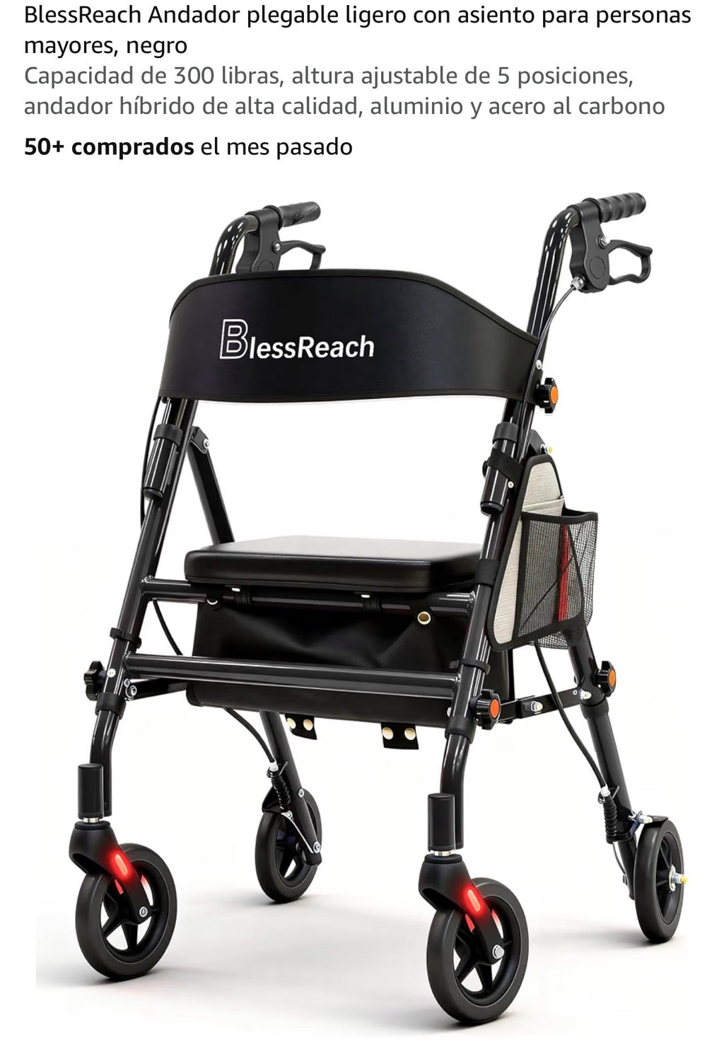 BlessReach Andador plegable ligero con asiento para personas mayores