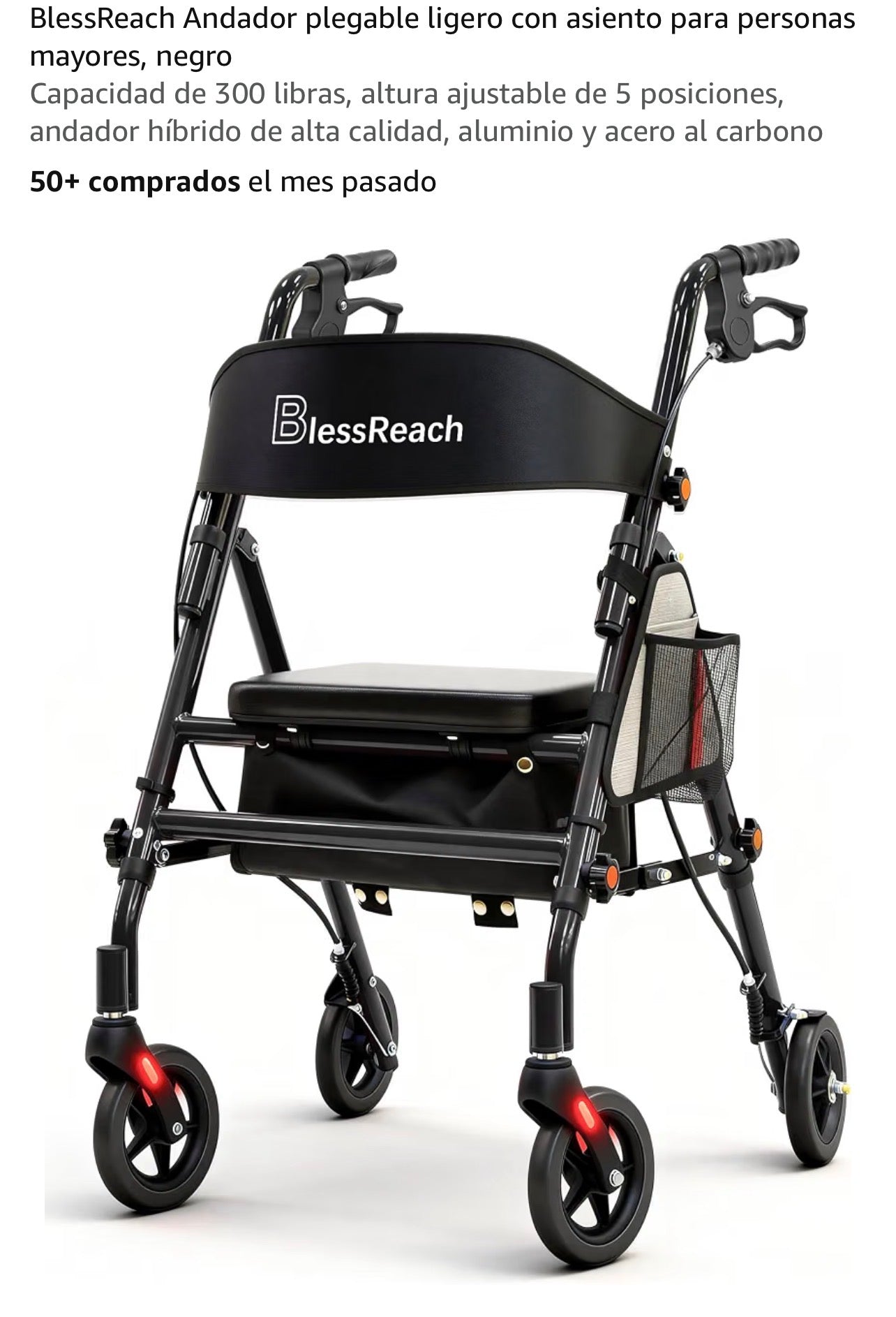 BlessReach Andador plegable ligero con asiento para personas mayores