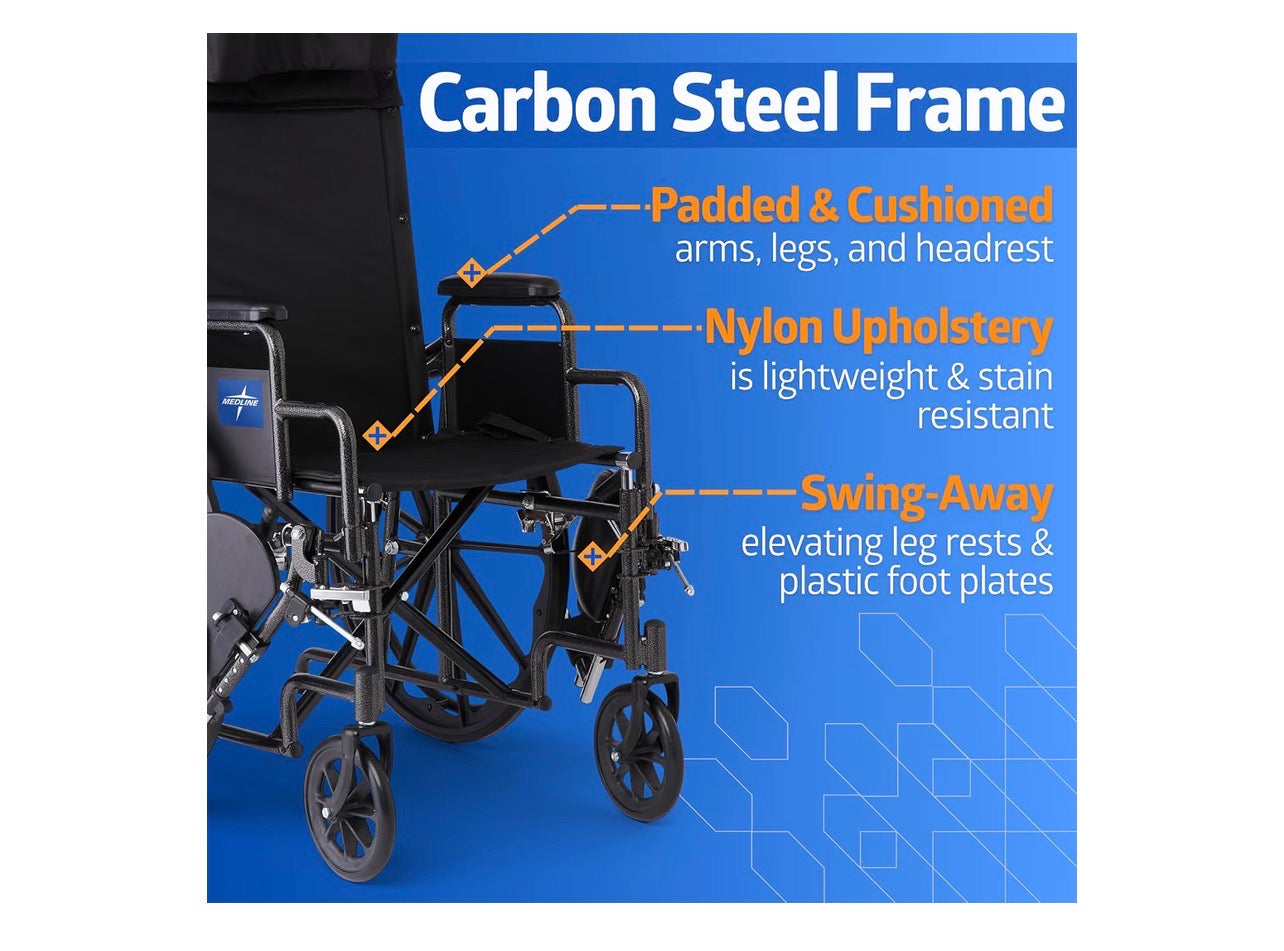 Medline Silla de ruedas reclinable 16”