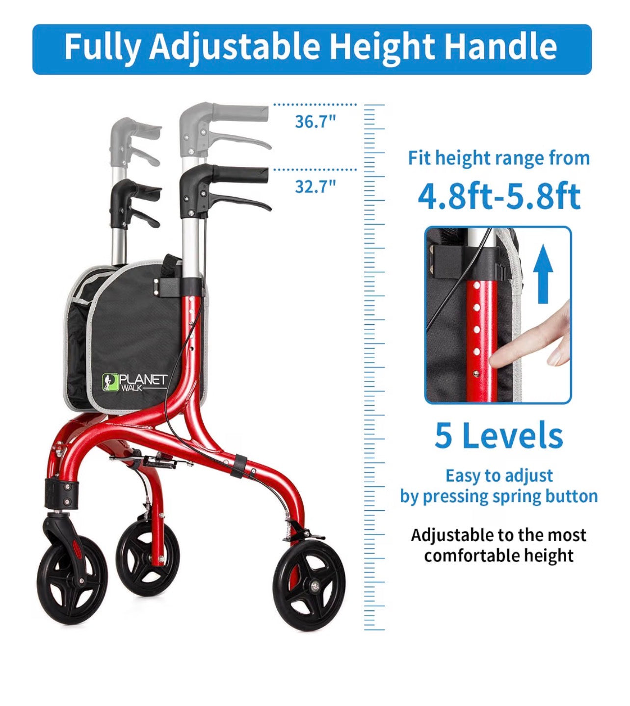 Planetwalk Premium Andador de 3 ruedas para personas mayores