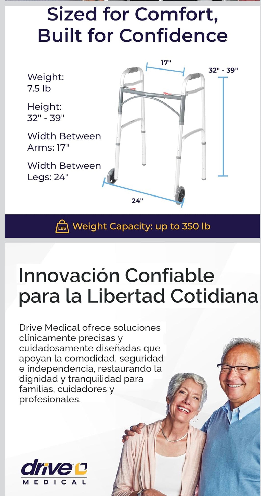 Andador plegable de lujo de dos botones con ruedas de 5 pulgadas
