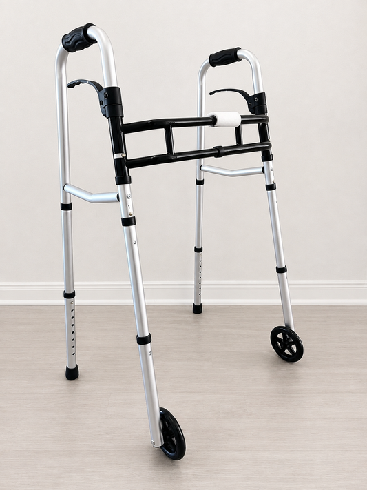 Folding Deluxe Two-Button Walker with 5-inch Wheels