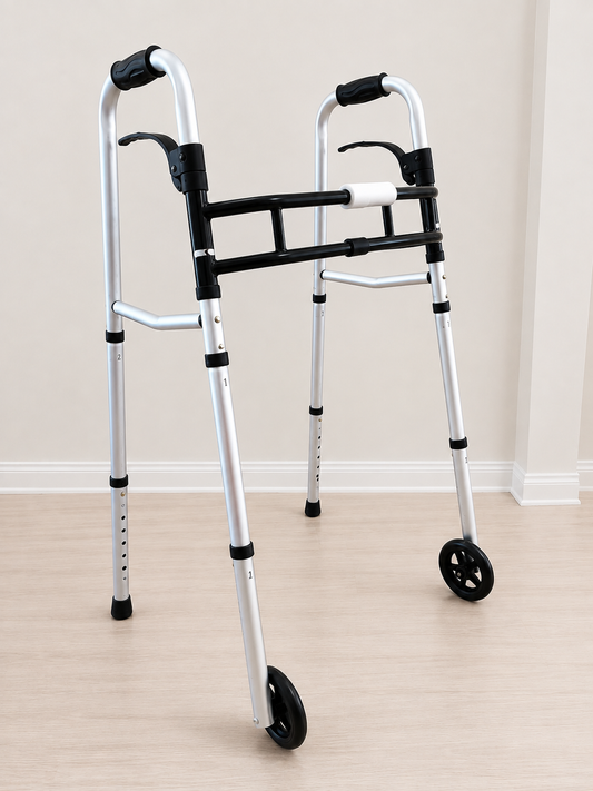 Folding Deluxe Two-Button Walker with 5-inch Wheels