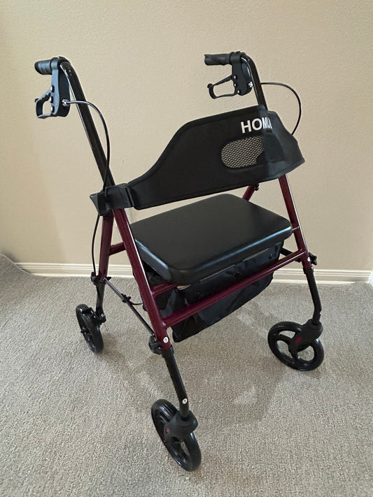 HOME LAND 4-Wheel Rollator Walker with Seat & Backrest